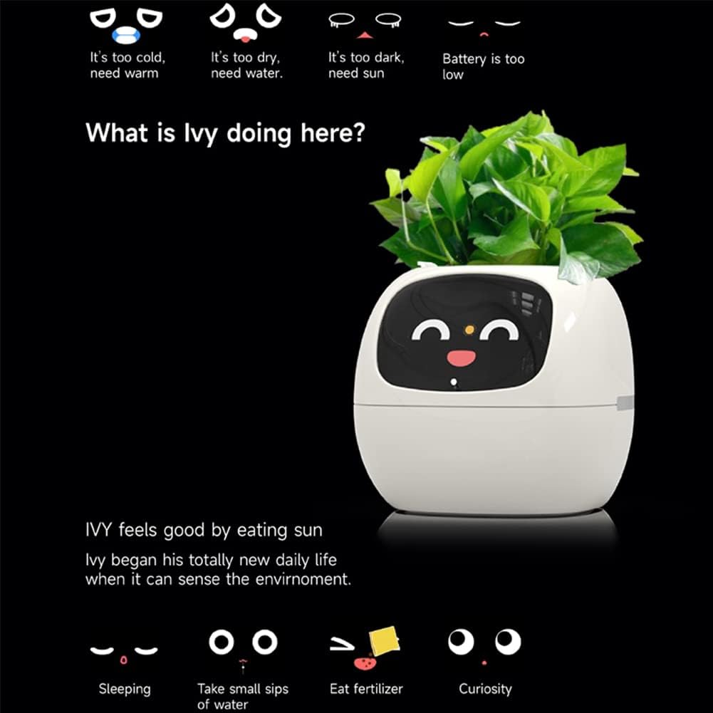 Itigoitie Smart Flowerpots,Smart Pet Planter,Ai Planter,Intelligent Flowerpots,Multiple Expressions,7 Smart Sensors, and Ai Chips Make Raising Plants Easy and Fun for Living Room,Plant-Free(White