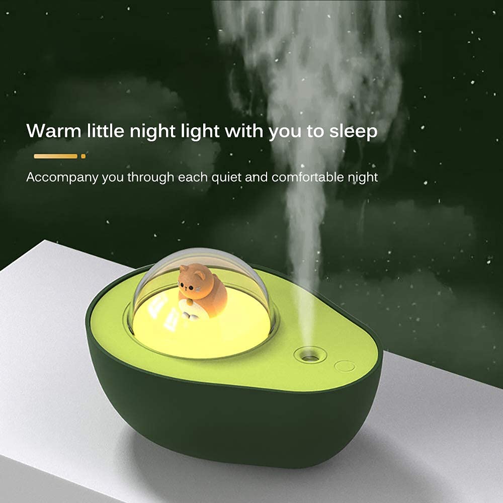 Avocado Humidifier, Cool Mist Humidifier, Mini Humidifier with Cute Kitty Night Light for Home Living Room Decoration Gift for Kids Friend Lover Birthday 210ml