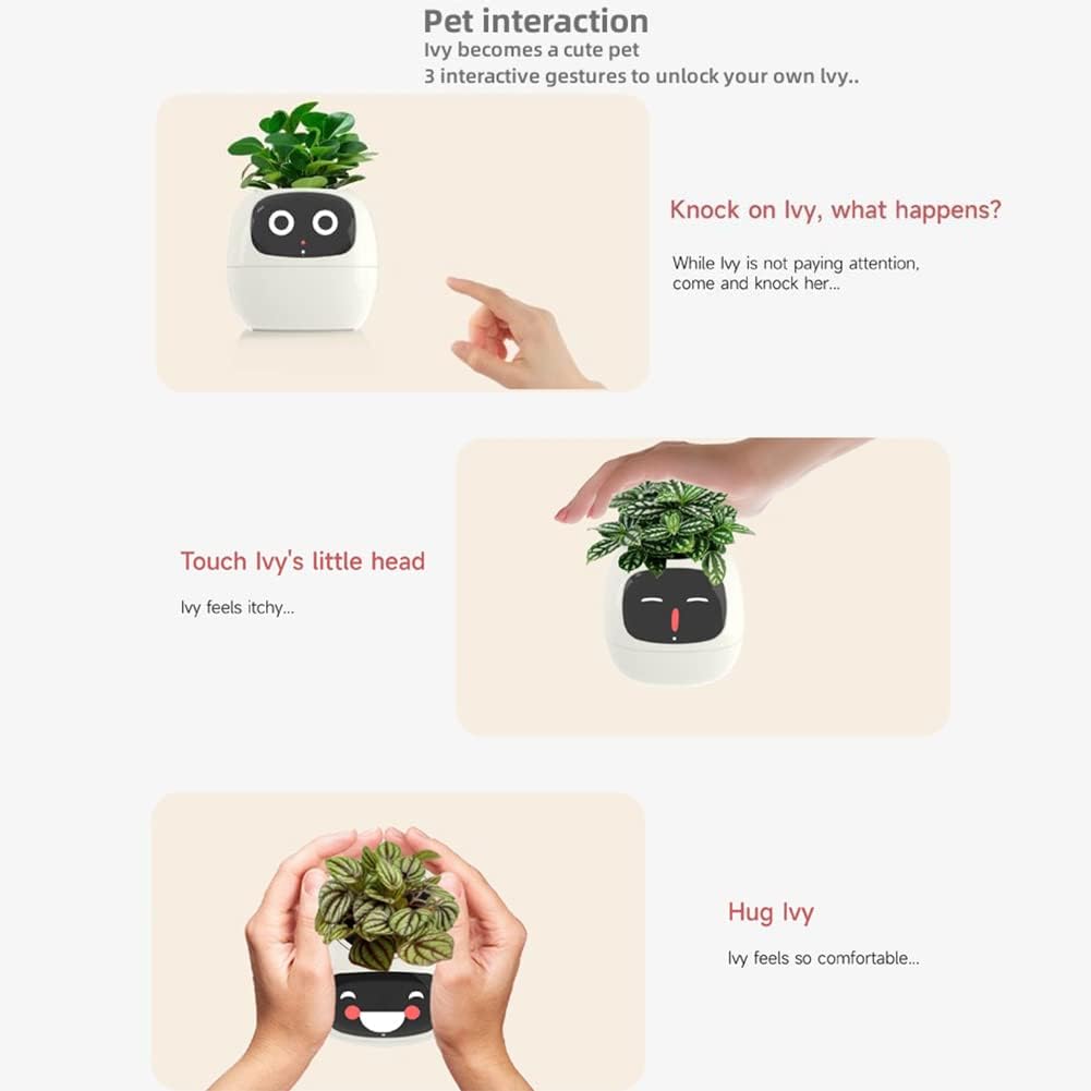 Itigoitie Smart Flowerpots,Smart Pet Planter,Ai Planter,Intelligent Flowerpots,Multiple Expressions,7 Smart Sensors, and Ai Chips Make Raising Plants Easy and Fun for Living Room,Plant-Free(White