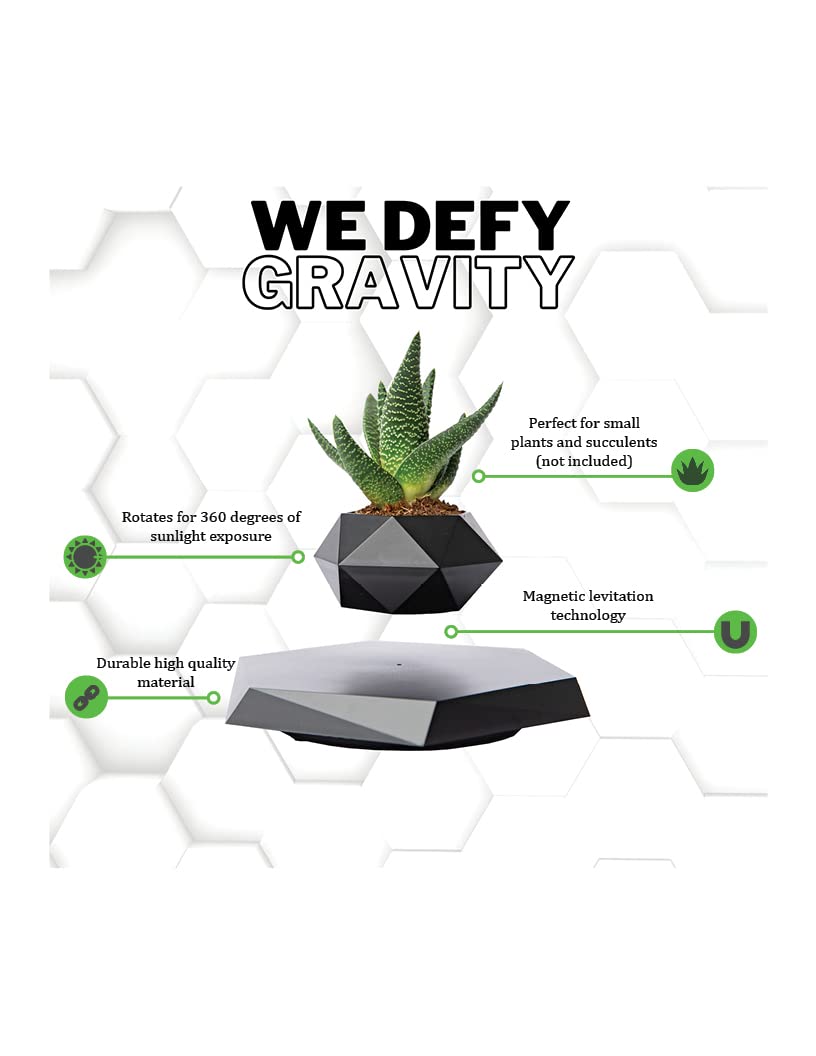 GAMERIEND BandD Levitating Plant Pot - Floating Plant Pot for Small Plants. Levitating Decor for Home & Office Magnetic Floating Levitating Display (Black)