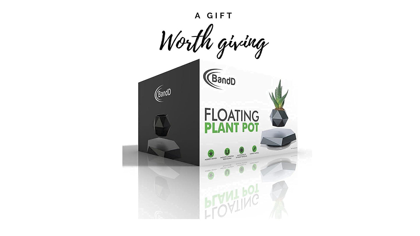 GAMERIEND BandD Levitating Plant Pot - Floating Plant Pot for Small Plants. Levitating Decor for Home & Office Magnetic Floating Levitating Display (Black)