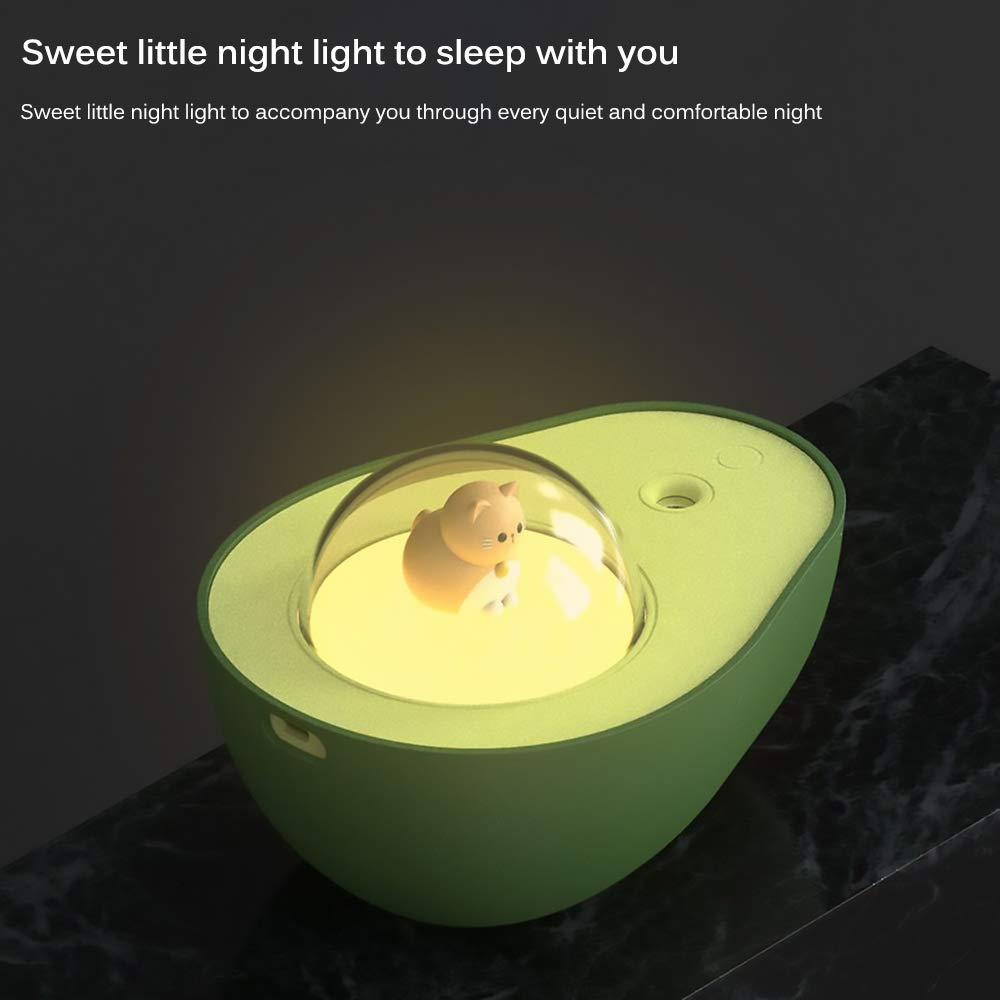 Avocado Humidifier, Cool Mist Humidifier, Mini Humidifier with Cute Kitty Night Light for Home Living Room Decoration Gift for Kids Friend Lover Birthday 210ml