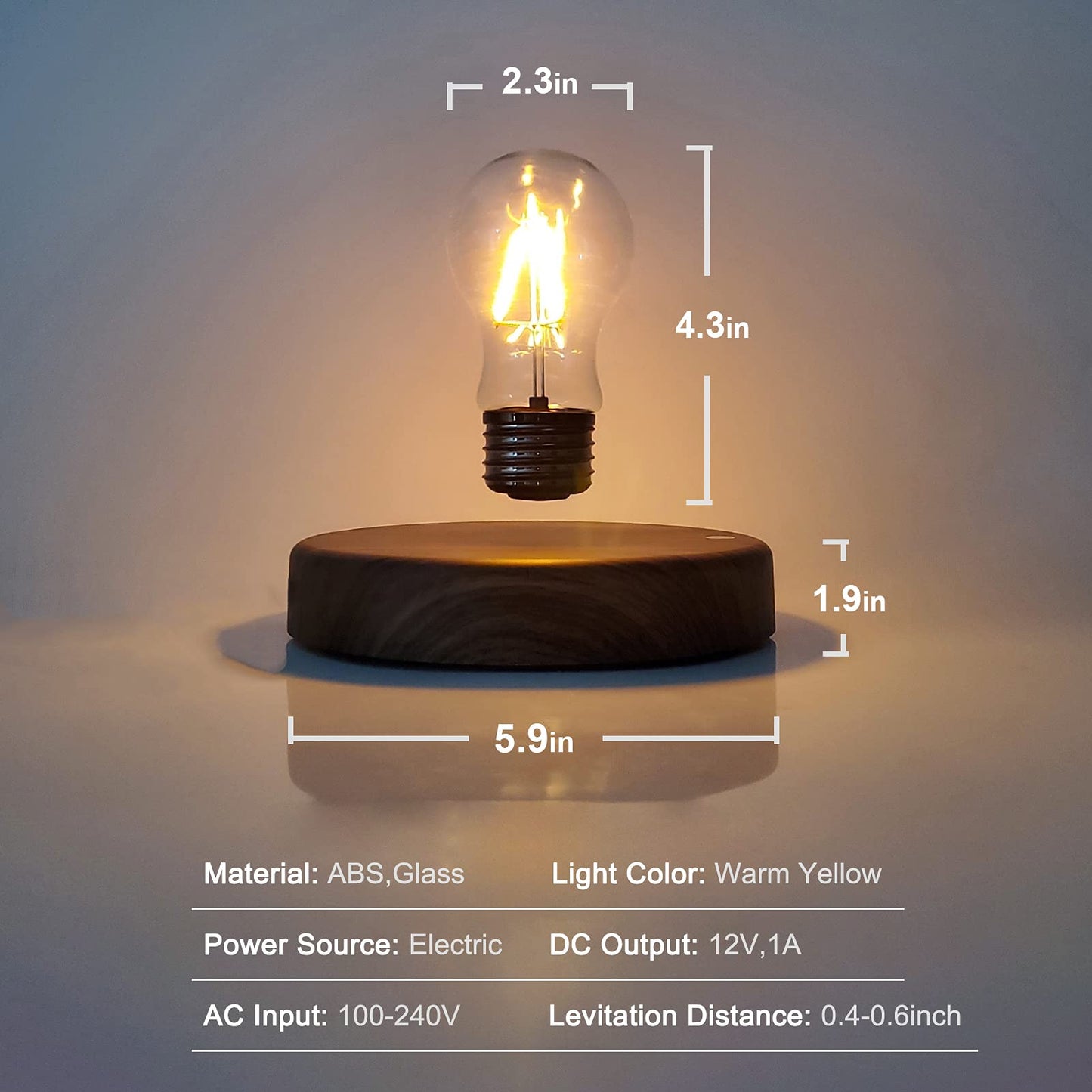 HCNT Levitating Bulb Lamp Magnetic Floating LED Light Desk Lamp Table lamp Night Light, 360 Degree Automatic Rotating Light for Unique Gifts Room Home Office Decor