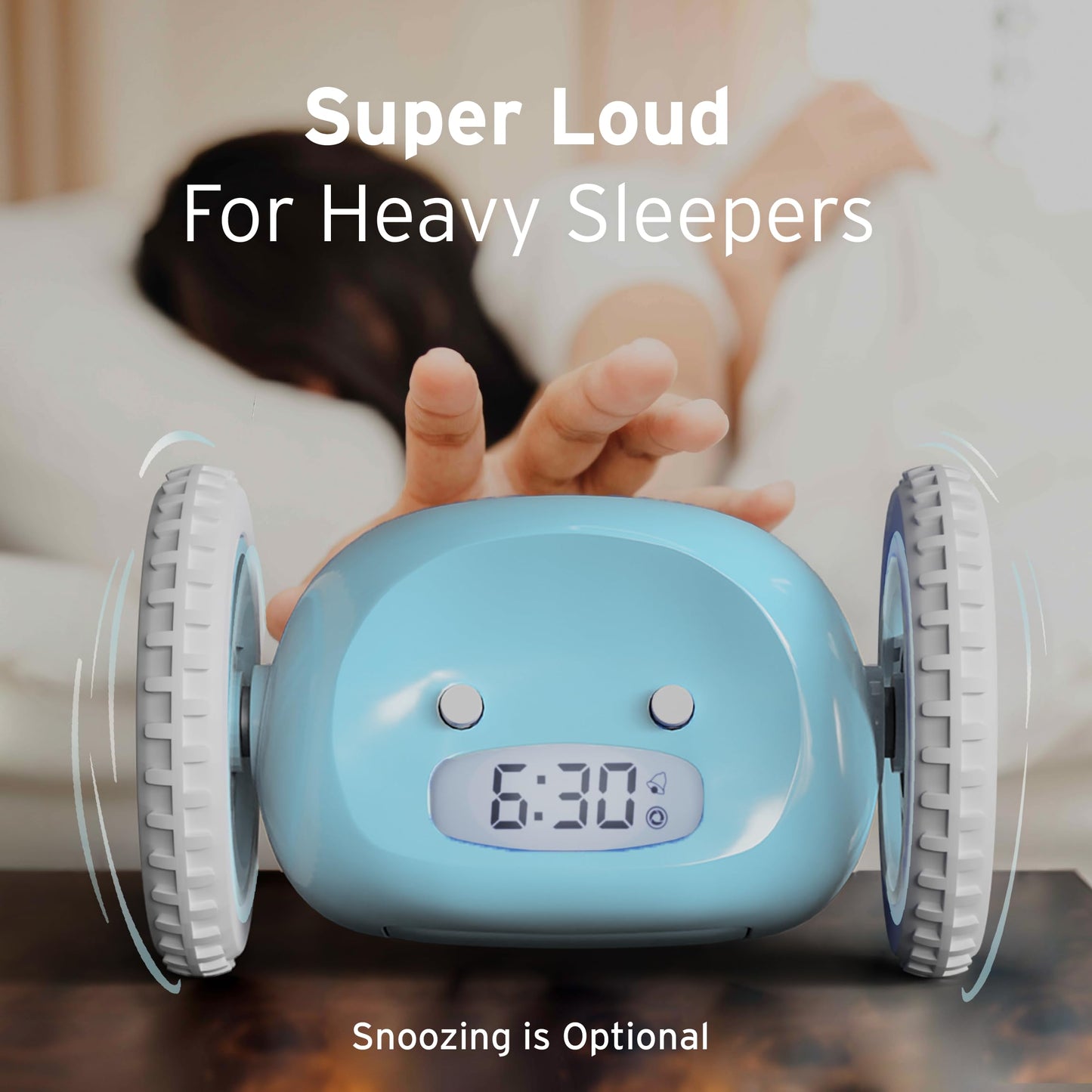 CLOCKY Extra Super Loud Alarm Clock for Heavy Sleepers Adults Kids Teens Bedroom, Move Jump Roll Run Away Easy to Set Smart Digital Alarm Clock on Wheels - Funny Gag Gift (Blue)