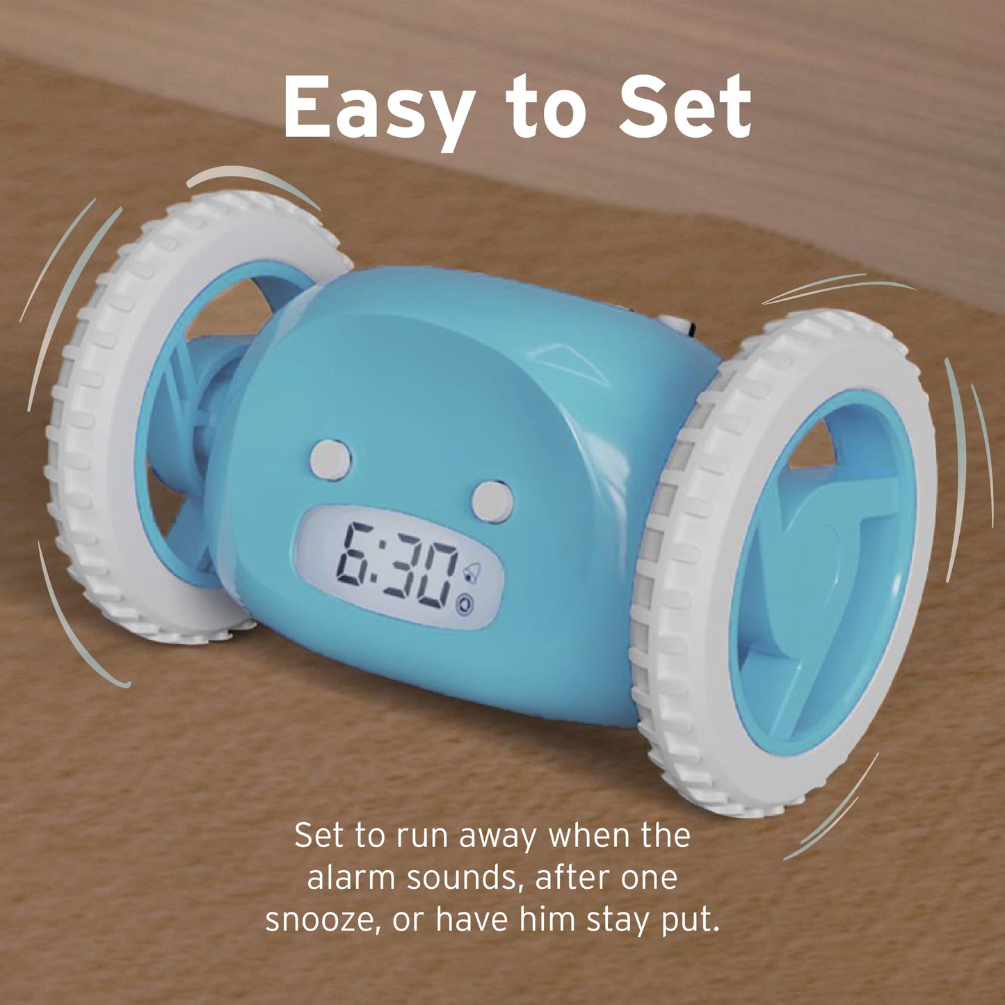 CLOCKY Extra Super Loud Alarm Clock for Heavy Sleepers Adults Kids Teens Bedroom, Move Jump Roll Run Away Easy to Set Smart Digital Alarm Clock on Wheels - Funny Gag Gift (Blue)