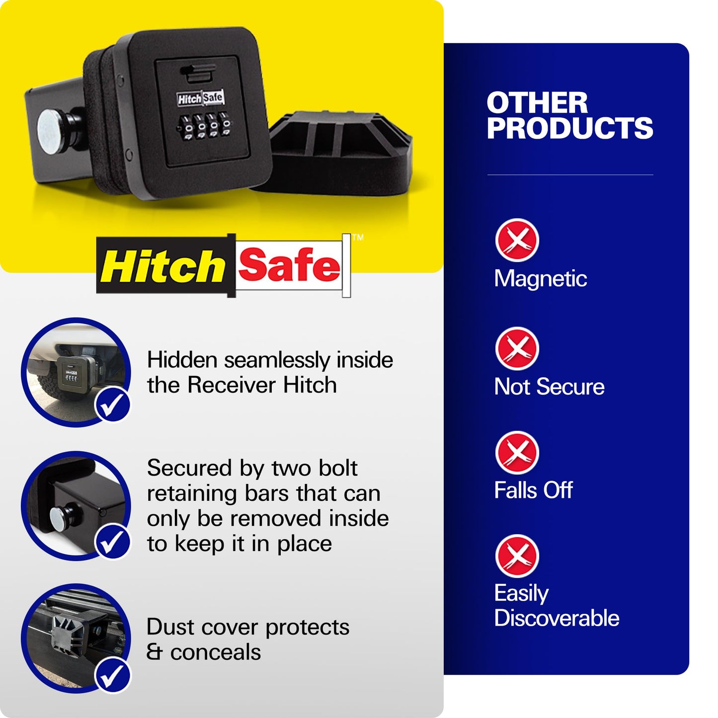 HitchSafe HS7000 Key Vault | Hidden Trailer Hitch Safe for Secure Key Storage | CarShare Turo | Weather Resistant and Durable with 4-Digit Combination Lock for Cars, Trucks, and SUVs