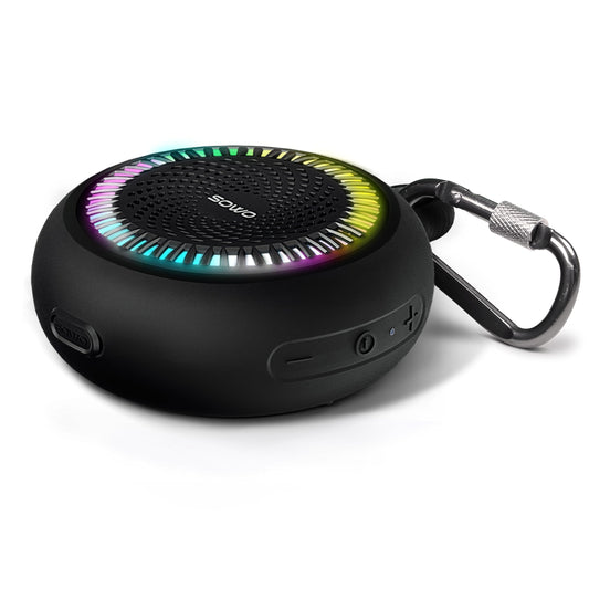 Bluetooth Shower Speaker Waterproof | Small Portable Bluetooth Speaker Wireless with Clip | Powerful Bass and Louder Volume | Colorful Lights and Lightweight | with TWS Pairing | Black