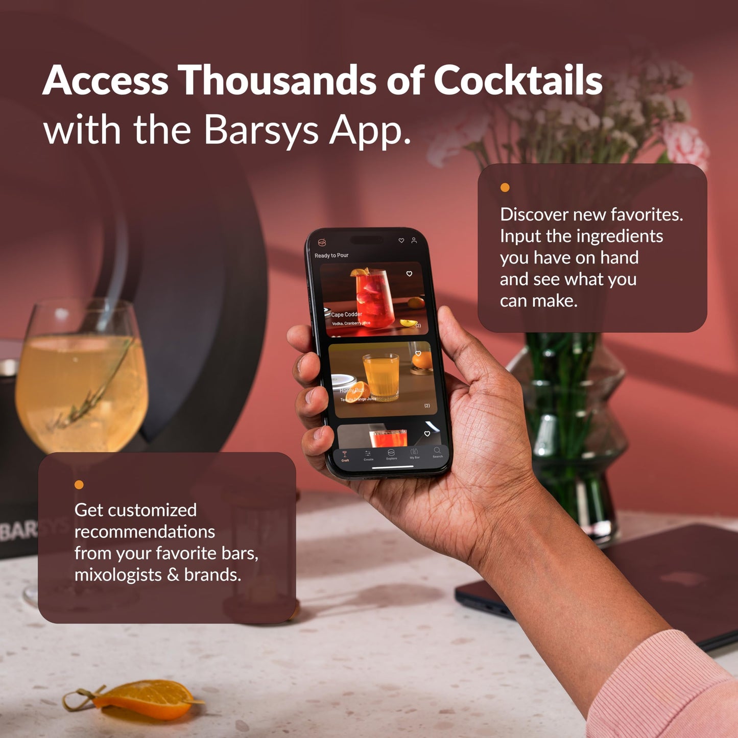 Home Bar Cocktail Drink Mixer, Margarita Cocktail Maker Machine, Cocktail and Mocktail Drink Maker, Easy to Use, App-Enabled Personalized Drinks - Barsys 360 Cocktail Mixer (Black)