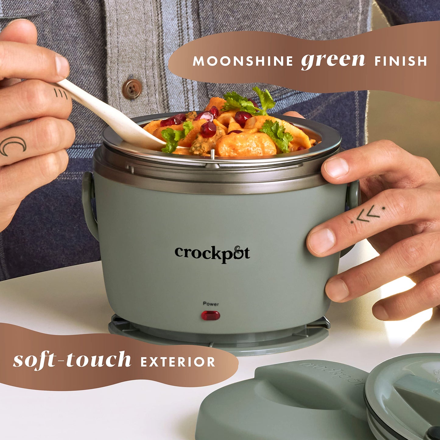 Crock-Pot Portable Electric Lunch Box, 20-Ounce Food Warmer, Moonshine Green | Ideal for Travel, On-the-Go | Keeps Food Spill-Free, Warm & Tasty | Dishwasher-Safe