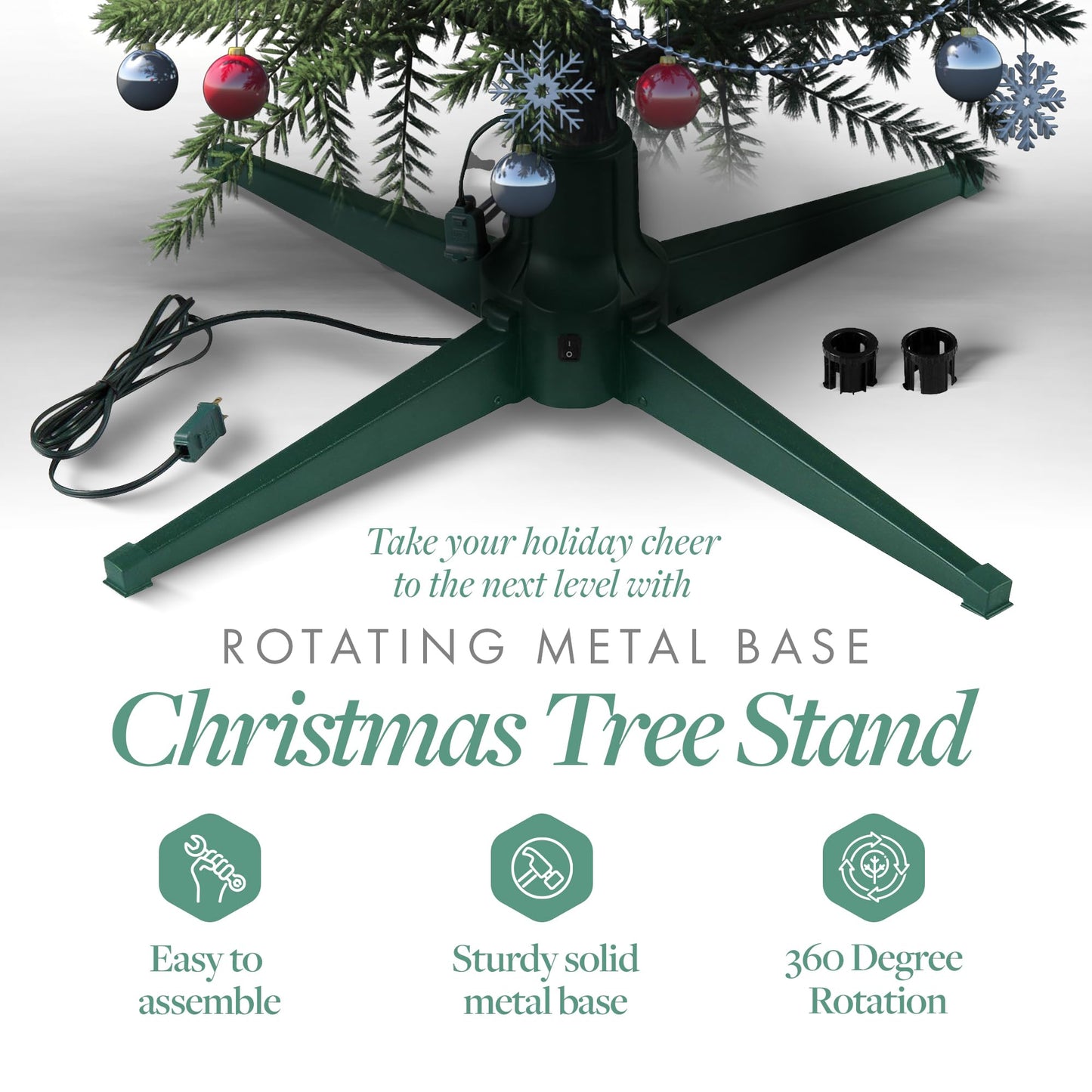 Home Heritage Rotating Metal Stand for Artificial Christmas Trees, 1-1.5" Poles, Green