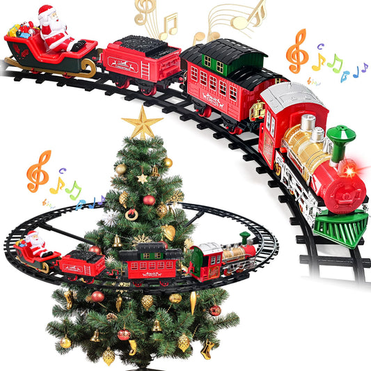 Christmas Train Set for Around The Tree Train Toys for Toddlers with Luxury Track & Glowing,Lights & Sound,Train Carriages & Tracks for 3 4 5 6 7 8+ Years Old Kids Decoration Indoor